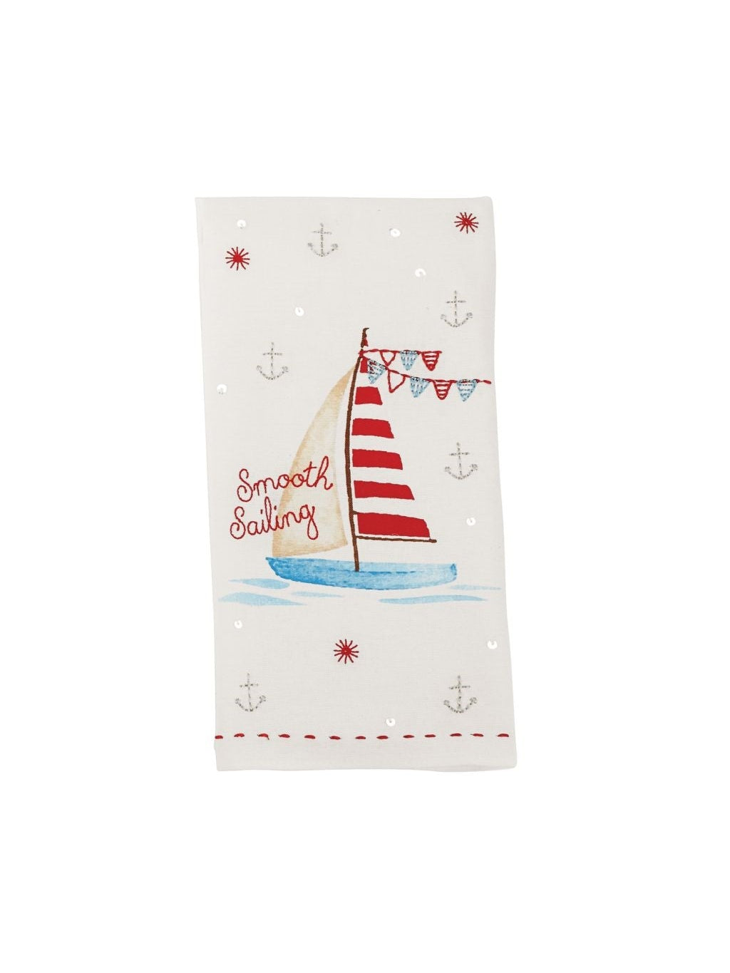 Boutique Pensacola Smooth Sailing Hand Towel beach lake red white blue gifts housewarming sailboat anchors