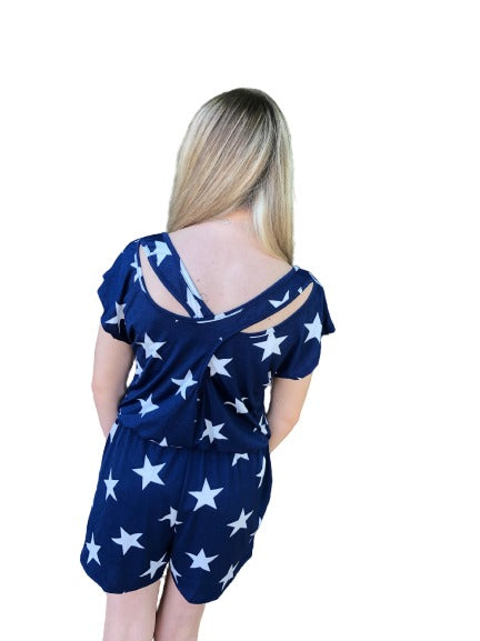 Boutique Pensacola The Star Spangled Romper, Navy
