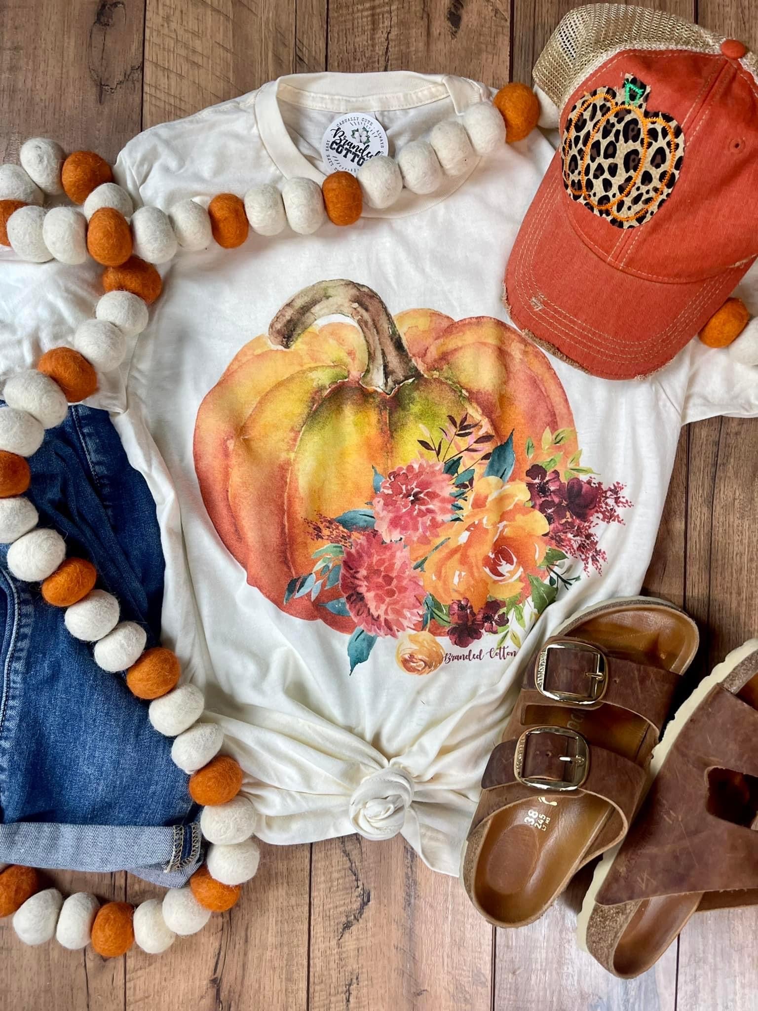 pensacola florida boutique online shopping graphic tee pumpkin watercolor flowers fall harvest