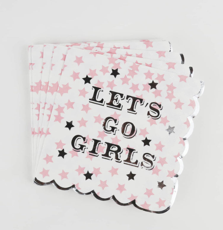 boutique pensacola florida shopping party celebrate girls weekend Let's go girls scalloped napkin with pink silver stars nashville party shower