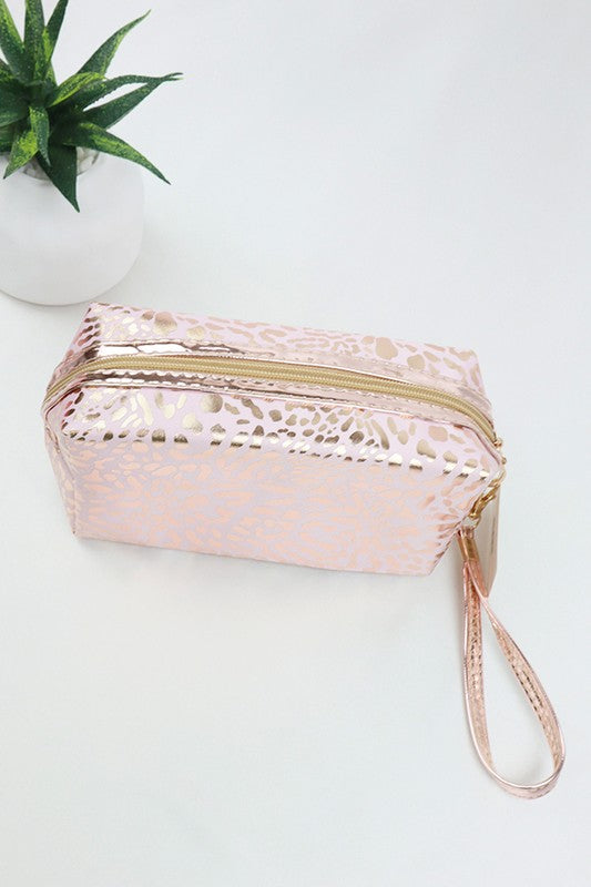 Metallic Leopard Cosmetic Bag, Pink