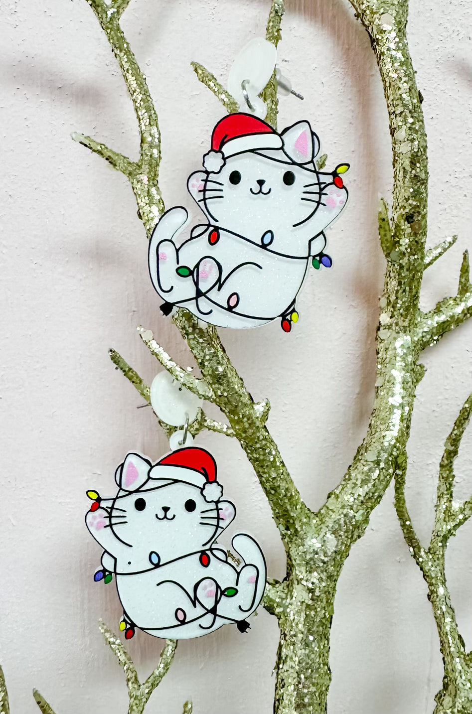 Cat in Christmas Lights Earrings