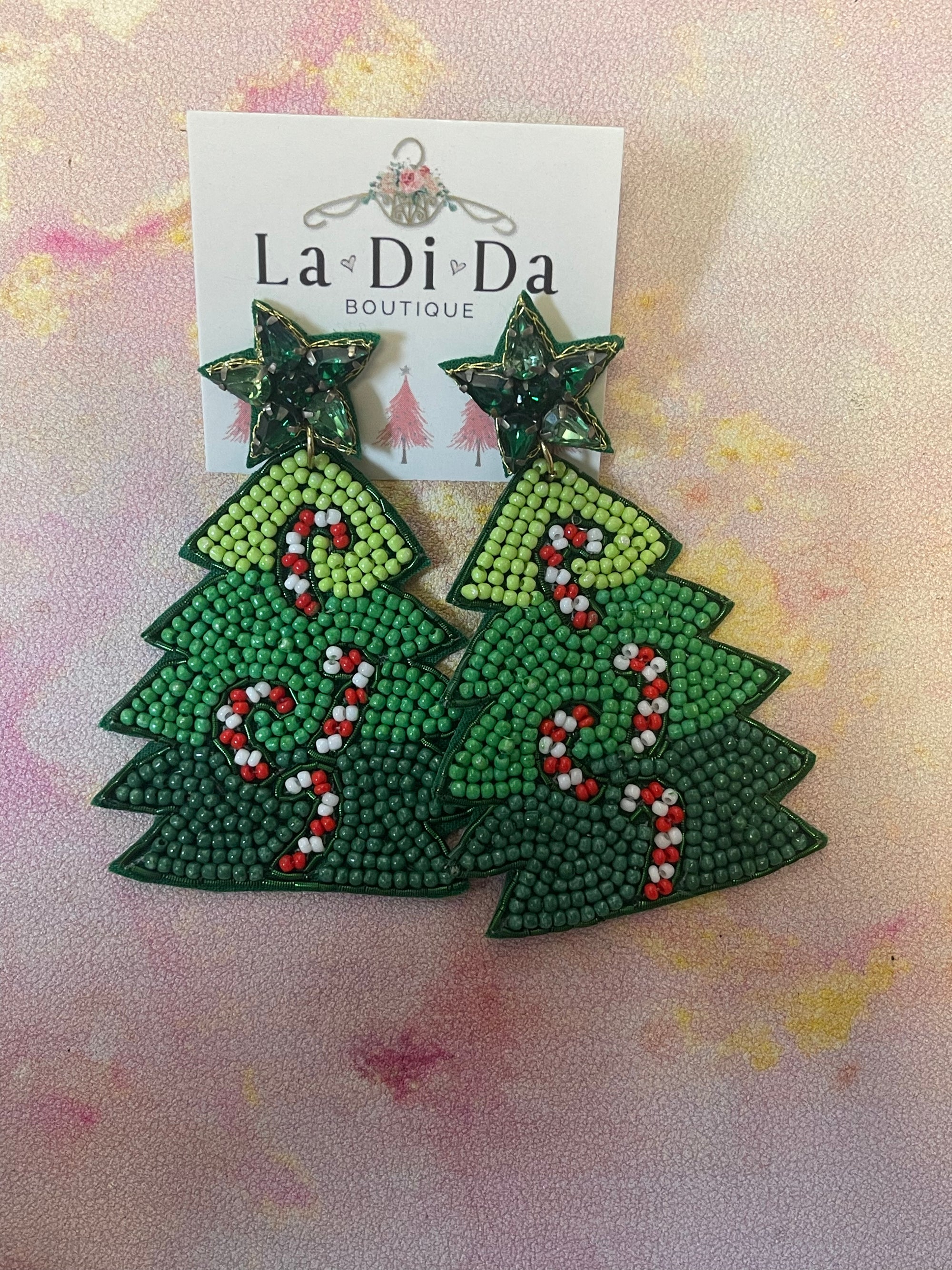 Candy Cane Christmas Tree Earrings