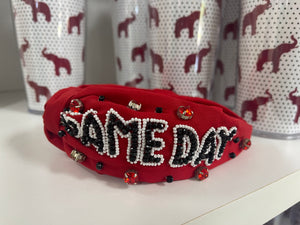 Game Day Beaded Headband Red/Black