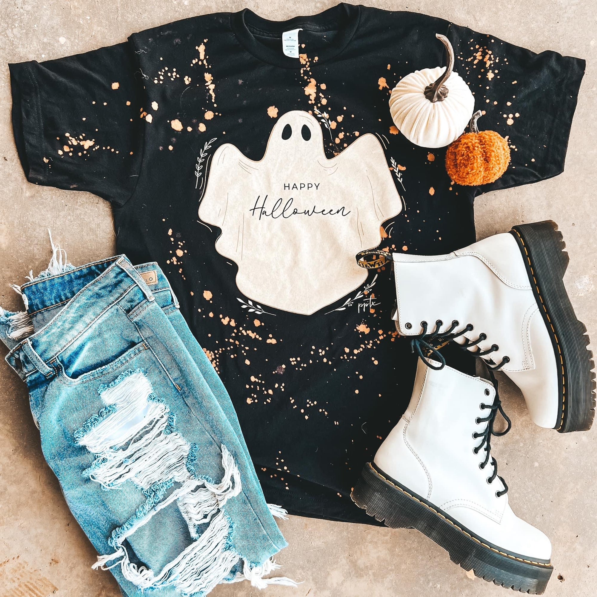 pensacola florida graphic tee online shopping boutique ghost graphic tee happy halloween bleached