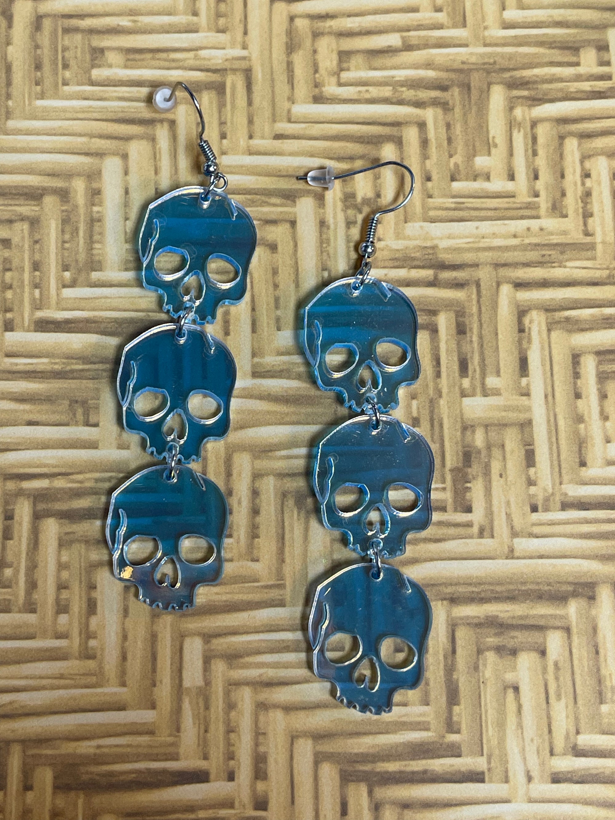 Stacked Skulls Iridescent Earrings