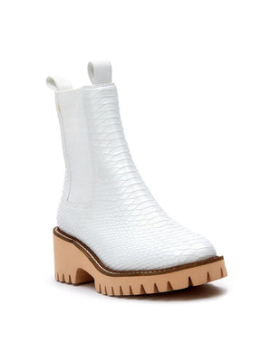 Chase White Snakeskin Booties