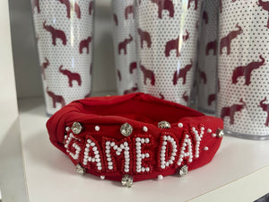 Game Day Beaded Headband Red/White