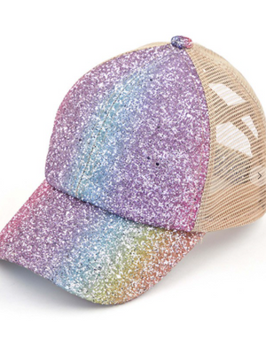 Ombre Glitter Messy Bun Hat