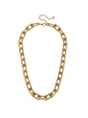 Boutique Pensacola Sierra Twisted Metal Chain Link Necklace in Worn Gold CANVAS