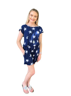 Boutique Pensacola The Star Spangled Romper, Navy Zoom  View