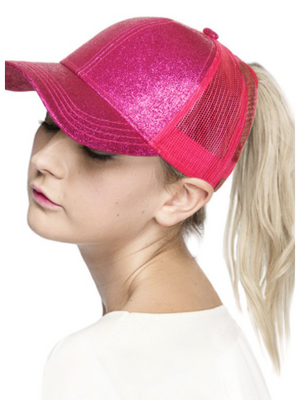 Boutique Pensacola Youth Glitter Messy Bun Hat Red