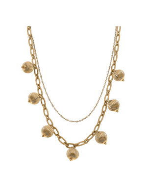 Paloma Ribbed Metal Drip Necklace in Worn Gold CANVAS