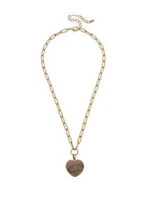 Gwenyth Gemstone Puffy Heart Necklace in Brown Jasper CANVAS