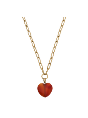 Gwenyth Gemstone Puffy Heart Necklace in Rusty Red Carnelian CANVAS