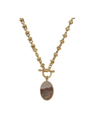 Jordyn Gemstone Pendant T-Bar Necklace in Brown Jasper