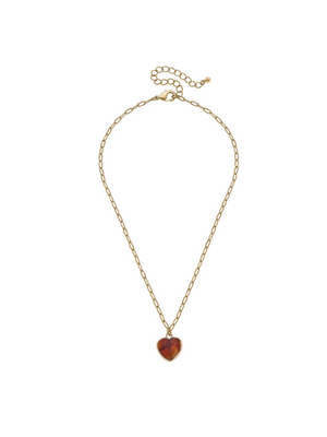 Kayla Gold-Wrapped Gemstone Heart Necklace in Rusty Red Carnelian CANVAS