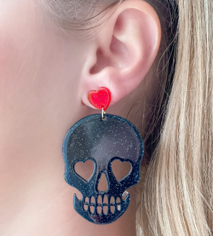 Black Skull and Heart Earrings