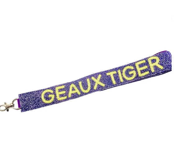 Shimmer and Shine Beaded Purse Strap, Geaux Tigers - Purple and Yellow