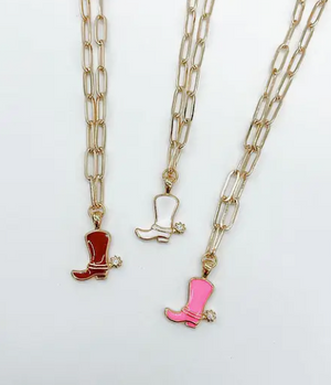boutique shopping pensacola florida cowboy boot necklace jewelry accessories red white pink paperclip