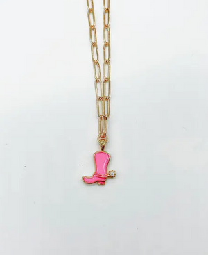 boutique shopping pensacola florida cowboy boot necklace jewelry accessories pink paperclip