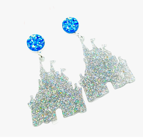 boutique shopping pensacola florida disney castle blue silver glitter dangle earrings accessories jewelry princess