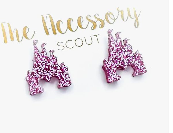boutique shopping pensacola florida disney castle pink glitter studs earrings jewelry accessories mickey mouse