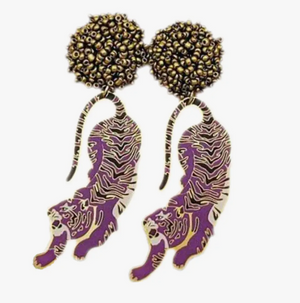 boutique shopping pensacola florida  gold purple lsu tigers louisiana football college game day earrings dangle jewelry accessories 
