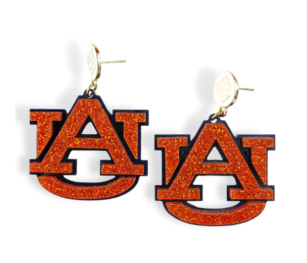 boutique shopping pensacola orange glitter auburn logo earrings jewelry accessories dangle war eagle gifts