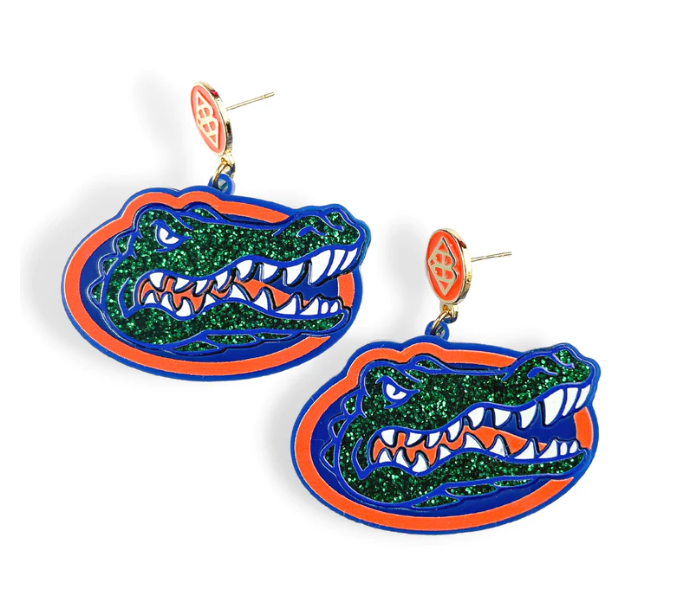 boutique shopping pensacola gator logo earrings jewelry glitter accessories dangle florida gifts game day