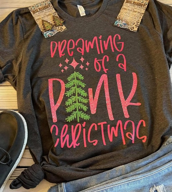 boutique shopping pensacola pink christmas tree tee t-shirt graphic clothing christmas holiday seasonal black