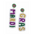 These beaded earrings are made of white, yellow, purple and green.  One earrings says Mardi and the other say Gras.  Dimensions: 3" long by 1" wide boutique shopping local pensacola florida louisianna new orleans mardi gras earrings jewelry 