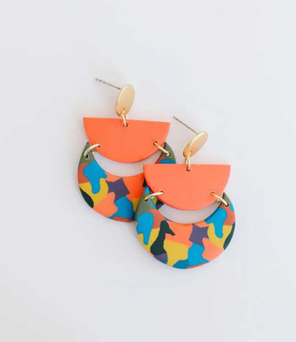 boutique pensacola shopping earring jewelry clay florida colorful abstract design orange blue purple green