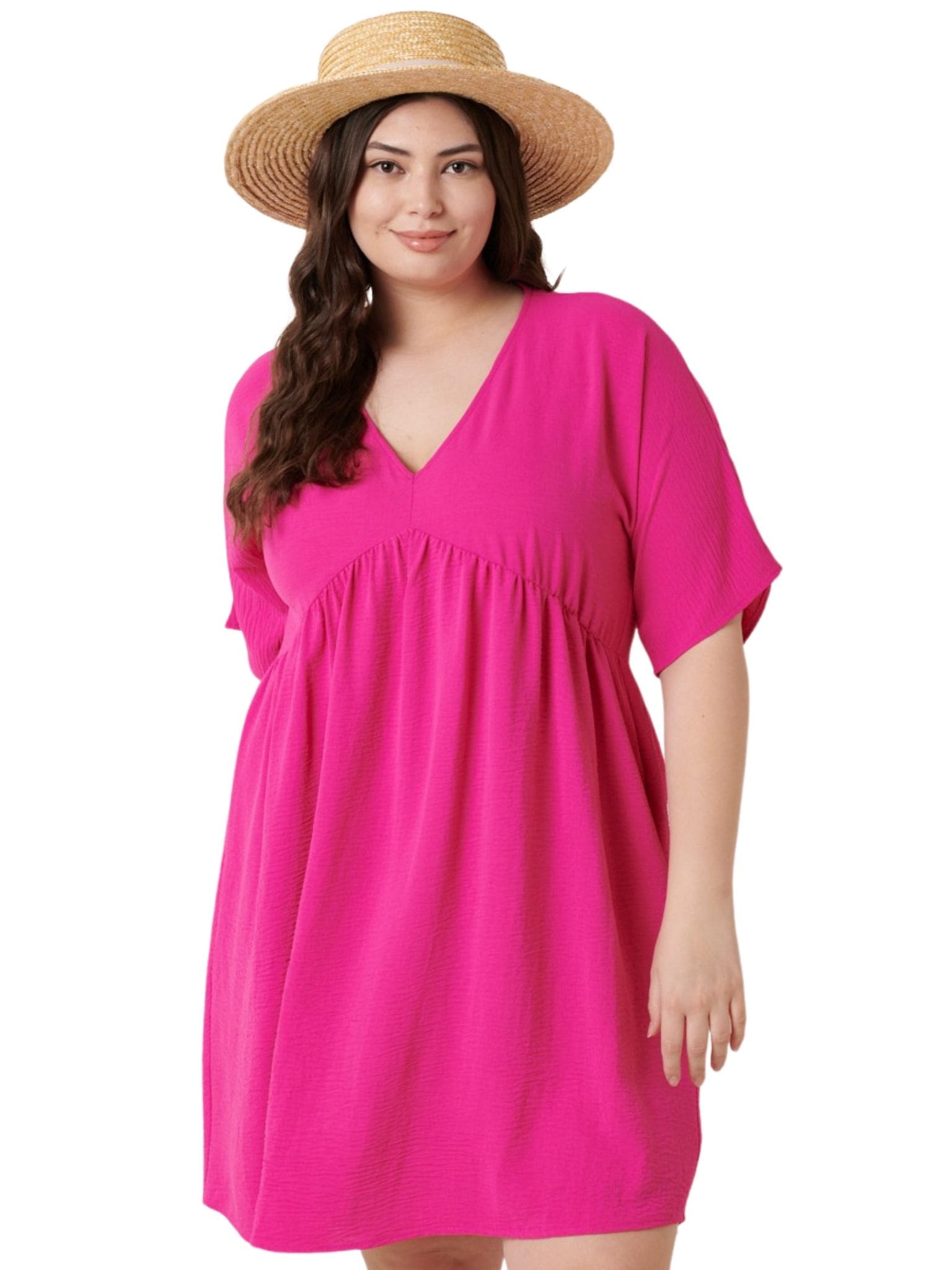 Curvy Forever To Go Babydoll Dress, Hot Pink