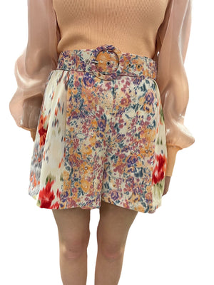 Peachy Watercolor Belted Shorts