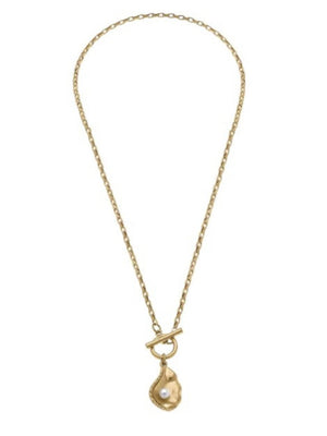 Oyseter Shell & Pearl TBar Charm Necklace