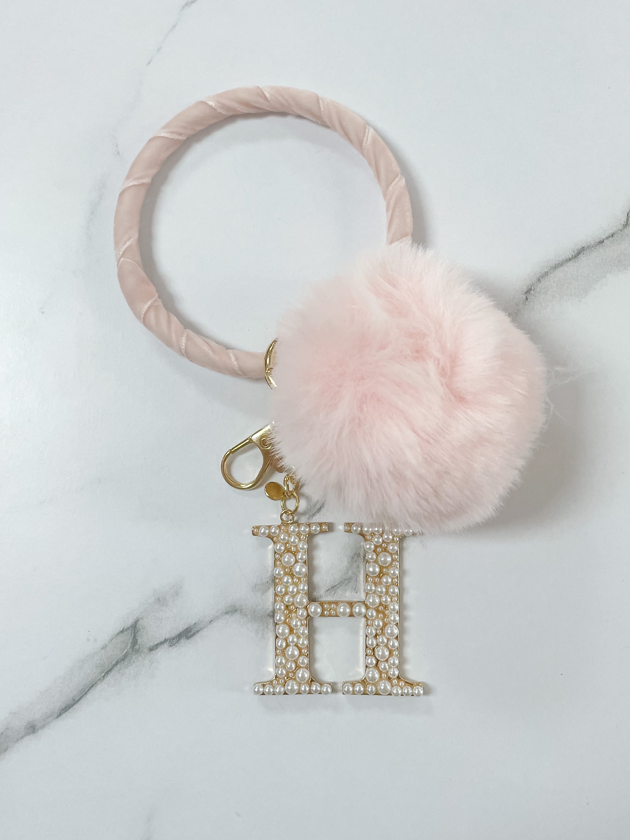 GUCCI Letter H Keychain, Pink, Leather