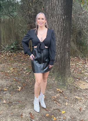 shopping local boutique pensacola florida clothing fashion skirt  faux leather zipper concert party edgy mini
