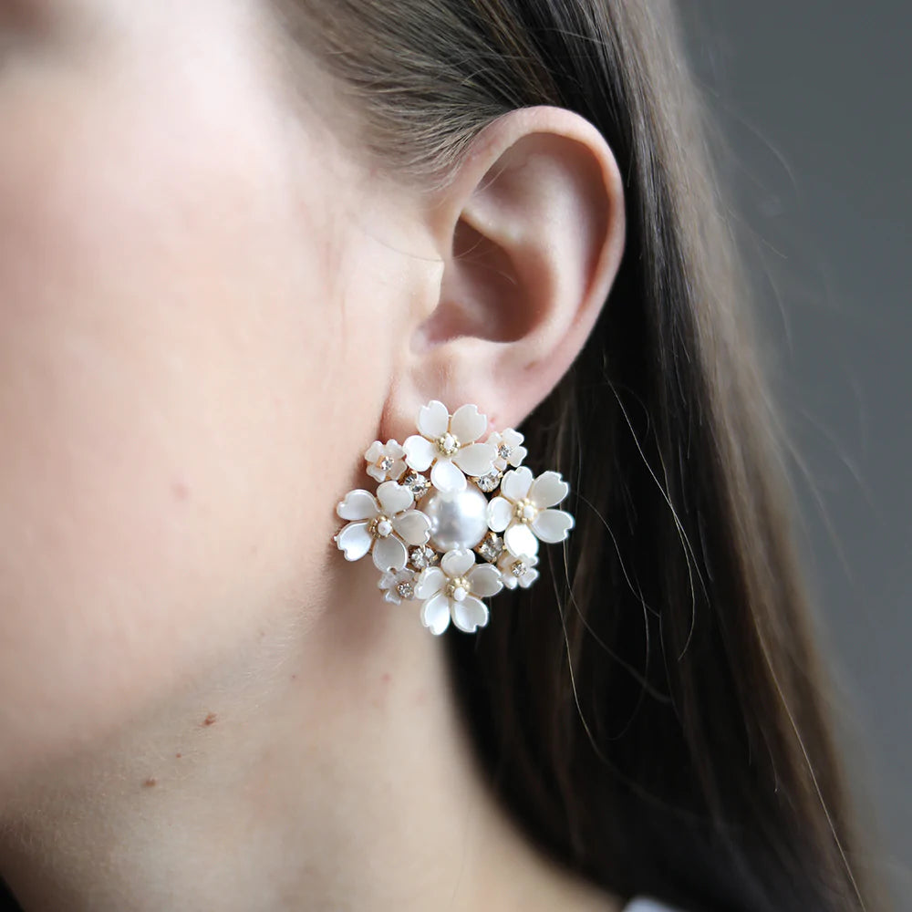 Nora Floral Pearl Cluster Stud Earrings