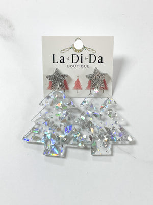 Glitter Christmas Tree With Star Earrings
