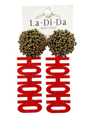 boutique shopping pensacola red glitter HOHOHO christmas holiday seasonal earrings jewelry accessories