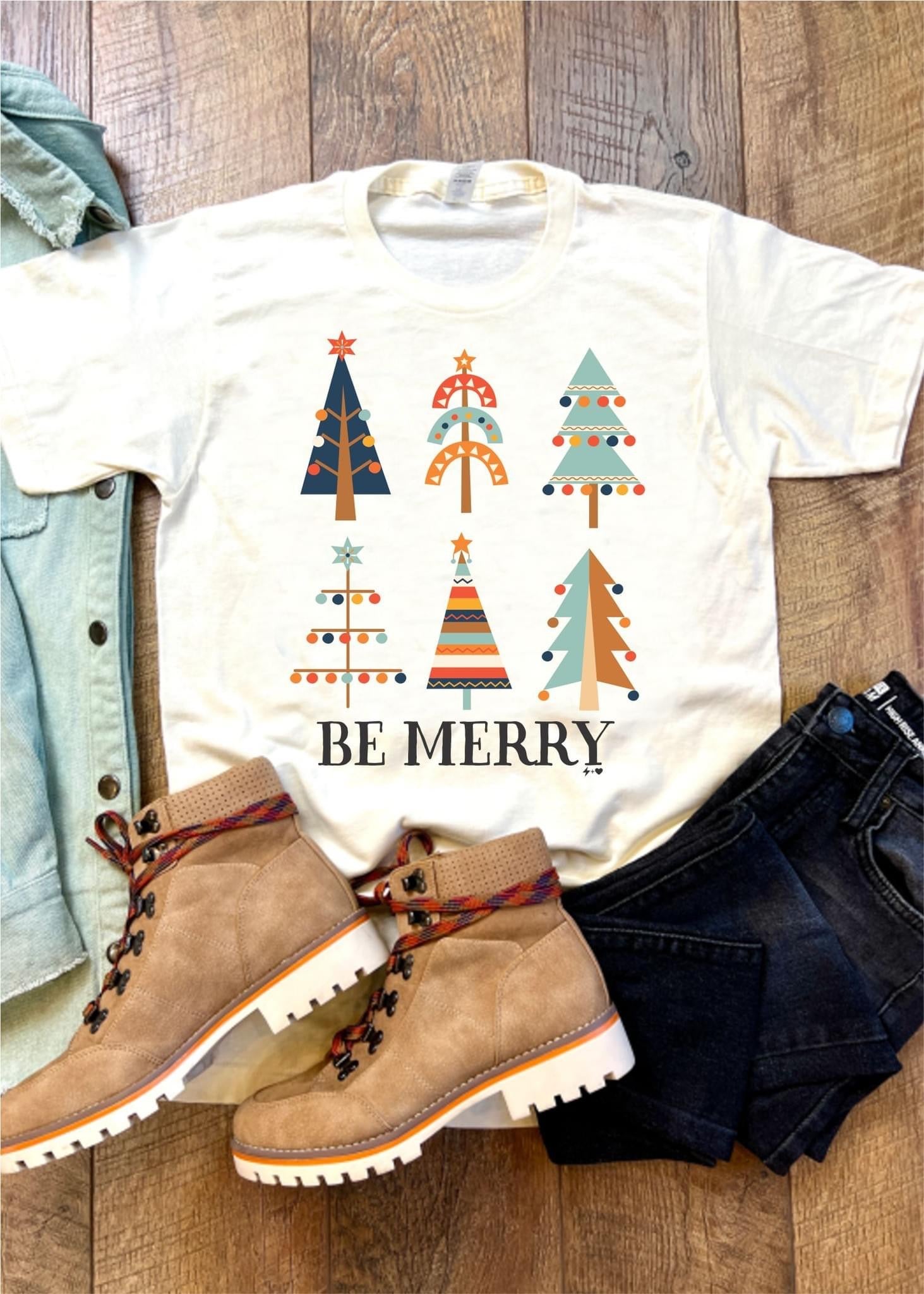 boutique shopping pensacola tee t-shirt merry trees graphic top clothing christmas seasonal festive holiday
