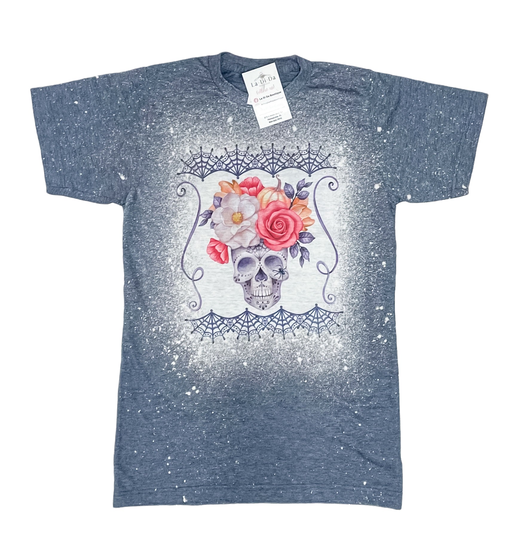 penacola florida boutique online shopping graphic tee skull flowers spider web halloween 