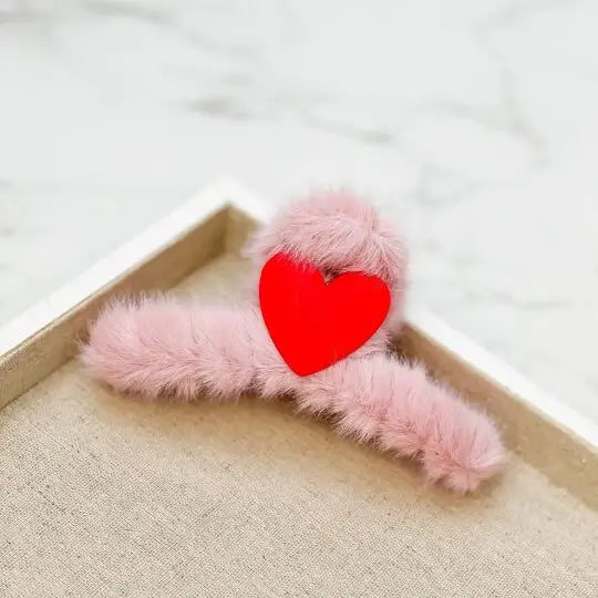 boutique shopping pensacola hair claw clip fluffy fuzzy heart pink red valentines holiday seasonal accessories 