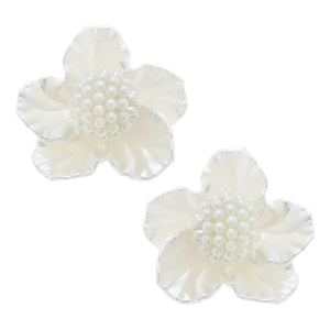 Olive Pearl Beaded Flower Stud Earrings